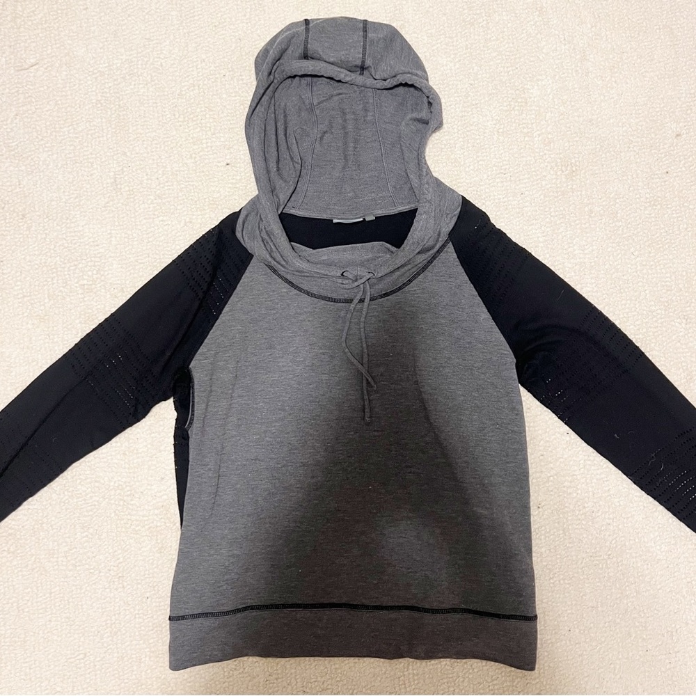 Athleta Gray and Black with mesh detail light hoodie Size Large